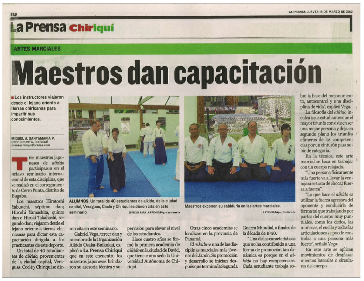 Artículo La Prensa: Maestros dan capacitación en aikido