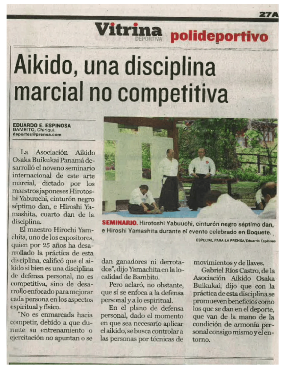 Artículo La Prensa: Aikido, una disciplina no competitiva